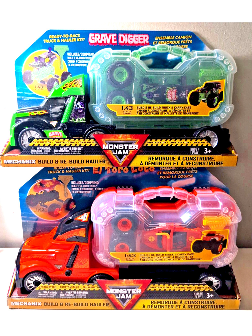 Monster Jam Mechanix Build/Rebuild Hauler Grave Digger & El Toro Loco Semi/Truck